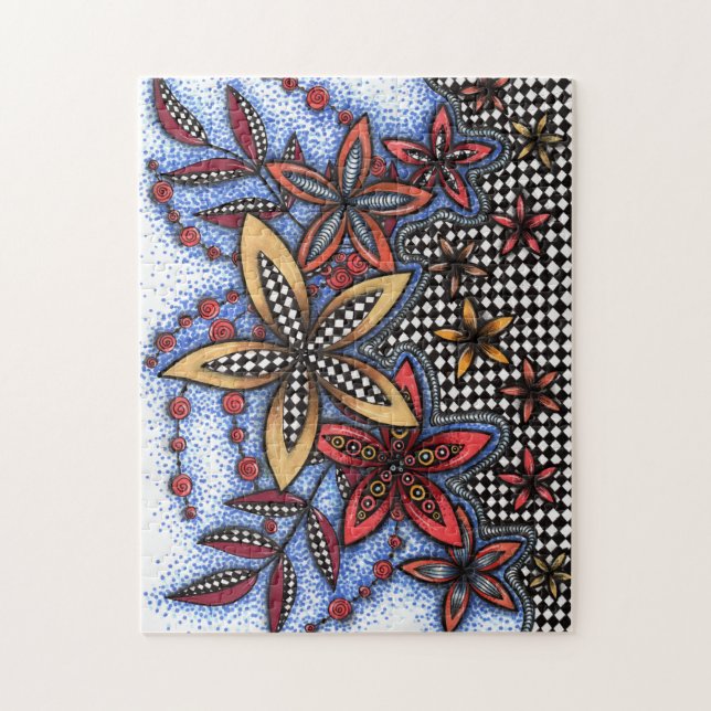 Doodle Abstrakt Blommig Pussel (Vertikal)