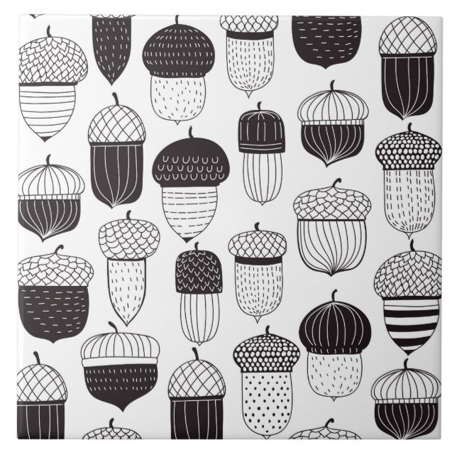 Doodle acorns mönster, hösten kakelplatta (Framsidan)