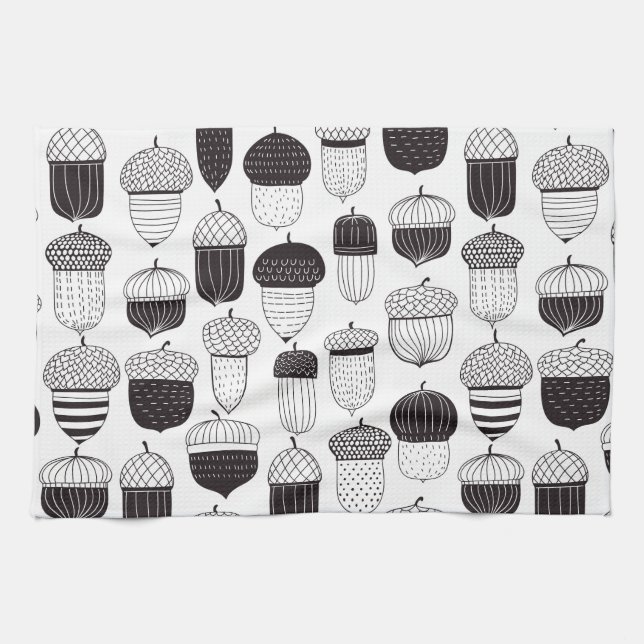 Doodle acorns mönster, hösten kökshandduk (Horisontell)