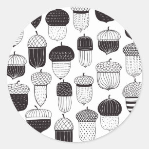 Doodle acorns mönster, hösten runt klistermärke