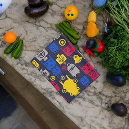 Doodle Alien Spaceship och Robot Mönster Kökshandduk