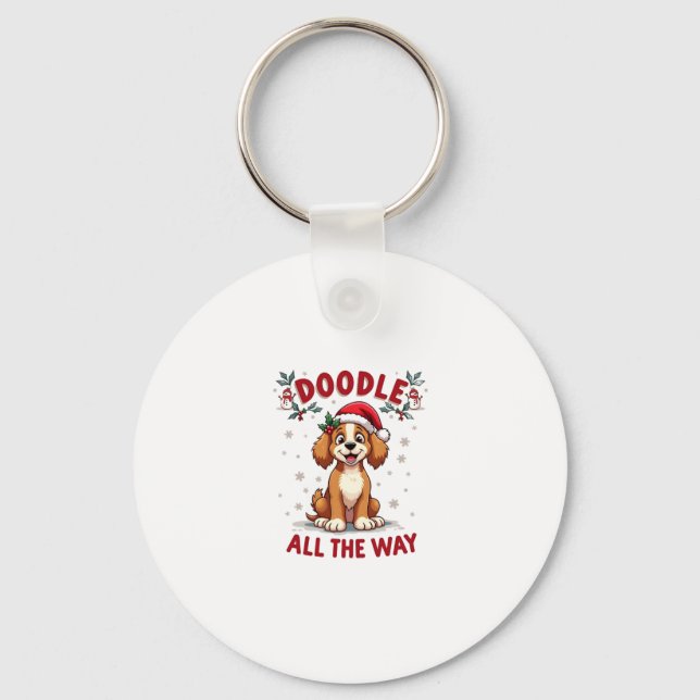 Doodle All The Way Funny Goldendoodle Santa Hat Ch Nyckelring (Framsida)