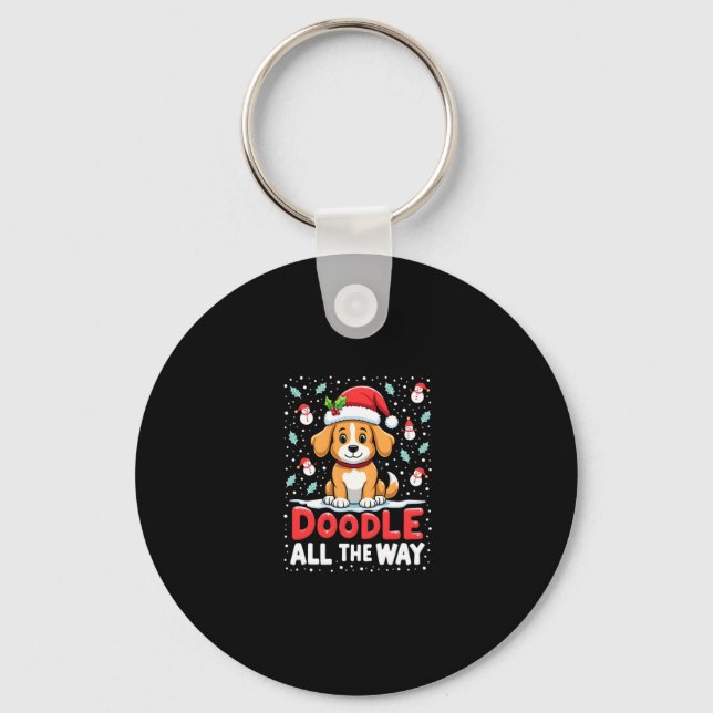 Doodle All The Way Funny Goldendoodle Santa Hat Ch Nyckelring (Framsida)