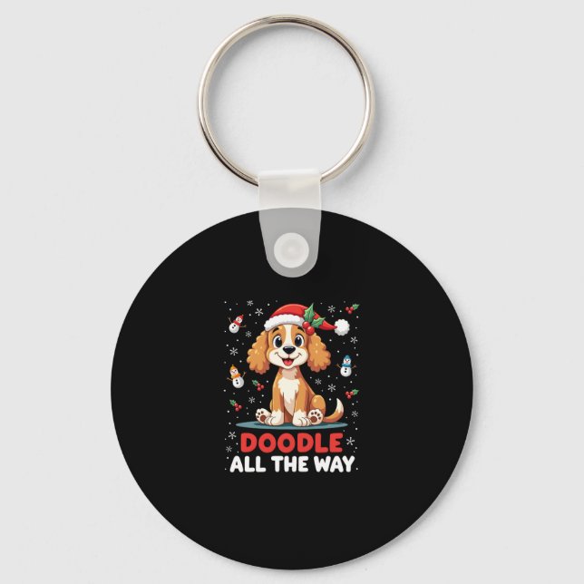 Doodle All The Way Funny Goldendoodle Santa Hat Ch Nyckelring (Framsida)