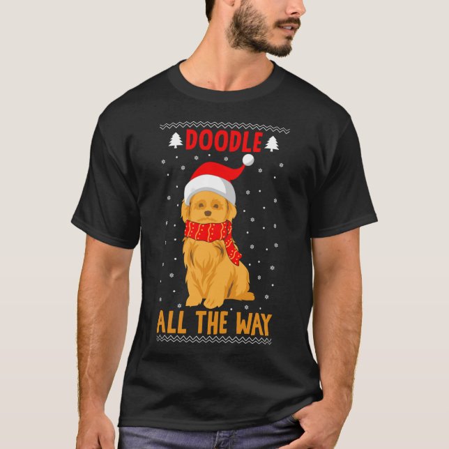 Doodle all Way Funny Goldendoodle Santa Hat Ch T Shirt (Framsida)