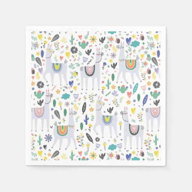 Doodle Alpaca Mönster Pappersservett (Framsidan)