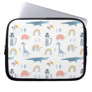 Doodle Animal Roligt Mönster Laptop Fodral