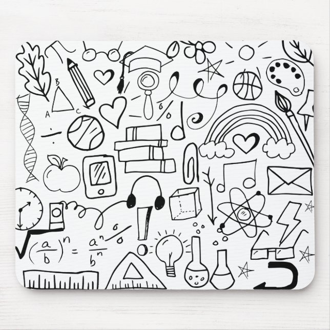 Doodle Art Back to school Black and White Mousepad Musmatta (Framsidan)