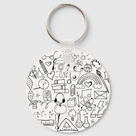 Doodle Art Black and White Backpack Charm Nyckelring