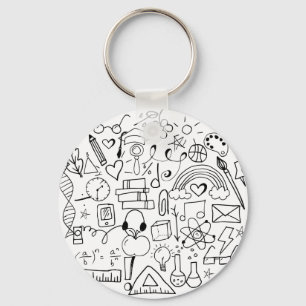 Doodle Art Black and White Backpack Charm Nyckelring