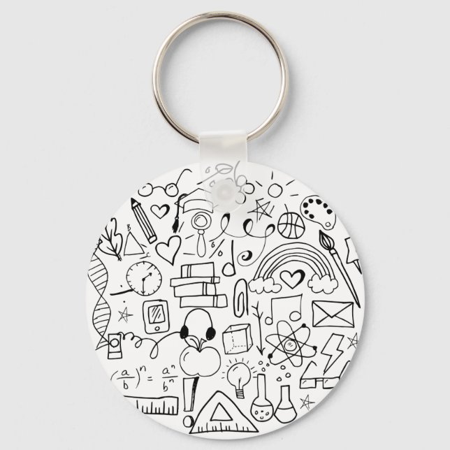 Doodle Art Black and White Backpack Charm Nyckelring (Framsida)