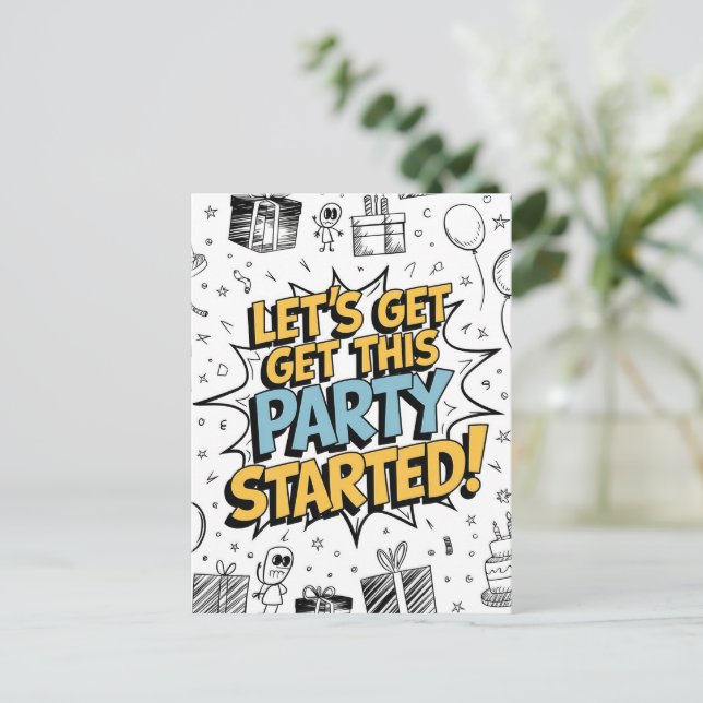 Doodle Art Explosion Födelsedagsdesign Vykort (Stående Fram)