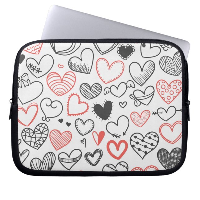Doodle art hjärtan röd och svart hipster valentin laptop sleeve (Framsidan)