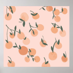 Doodle Art: Orange Cherry Vintage Mönster Poster