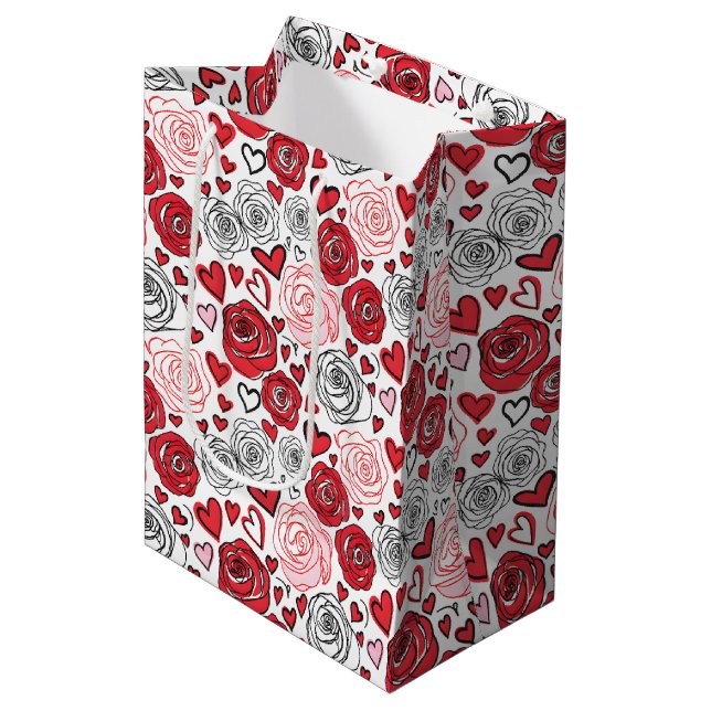Doodle Art Stil Röda Rosa Rosor Hjärtan Alla Hjärt (Framsidan Vinklad)
