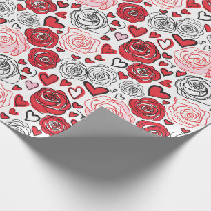 Doodle Art Stil Röda Rosa Rosor Hjärtan Alla Hjärt Presentpapper