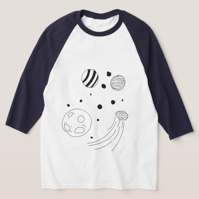 Doodle Art T-Shirt - Viktigt rymddesign (Laydown)
