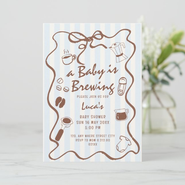 Doodle Baby brygger Retro kaffe Baby Shower  Inbjudningar (Stående Fram)