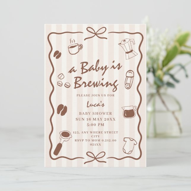 Doodle Baby brygger Retro kaffe Baby Shower  Inbjudningar (Stående Fram)