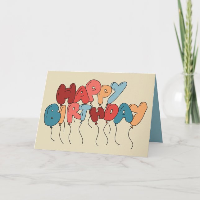 Doodle Balloon Brev Tan och Blue Birthday Kort (Framsida)