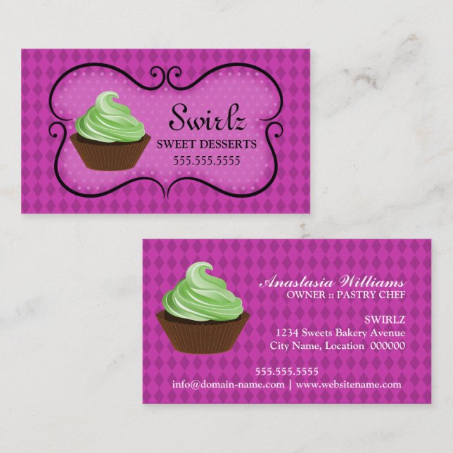 Doodle Banner Cupcake Bageri Visitkort (Fram/baksida)