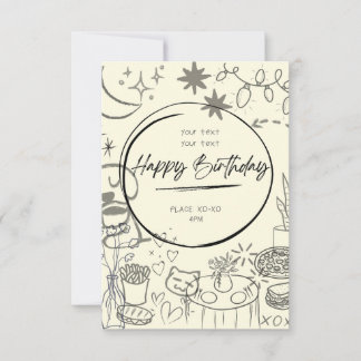 Doodle Birthday Invitation - Cute & Cozy Inbjudningar