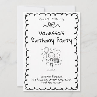 Doodle Birthday Invitation- Stick Figure Invite Inbjudningar