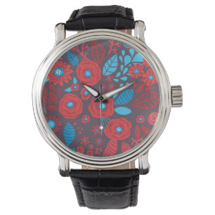 Doodle-blommönster Armbandsur