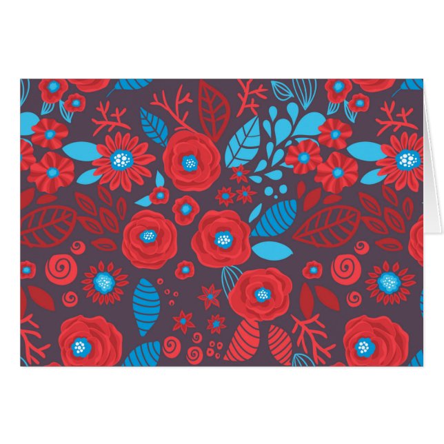 Doodle-blommönster Hälsningskort (Framsidan Horizontal)