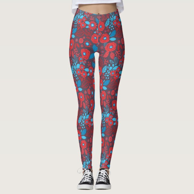 Doodle-blommönster Leggings (Framsida)