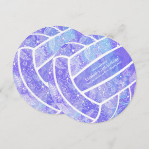 Doodle blommönster lila volleyball inbjudningar