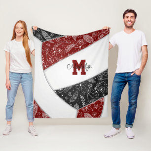 Doodle blommönster maroon svartvit volleyball fleecefilt