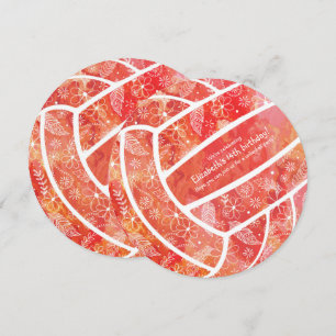 Doodle blommönster red orange volleyball party inbjudningar
