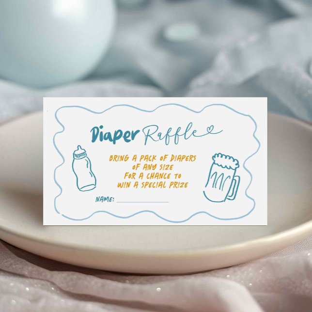 Doodle Blue Boy Baby håller Diaper Raffle Card Tilläggskort (Skapare uppladdad)