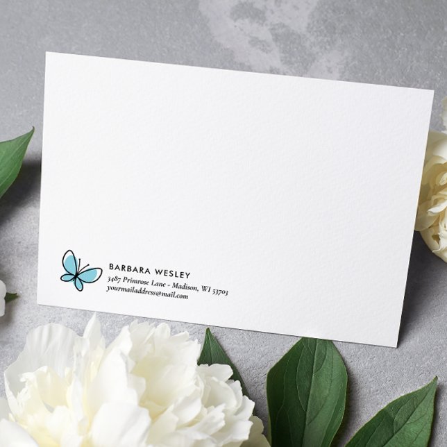 DOODLE BLUE BUTTERFLY WHIMSICAL MONOGRAM ANTECKNINGSKORT (Skapare uppladdad)