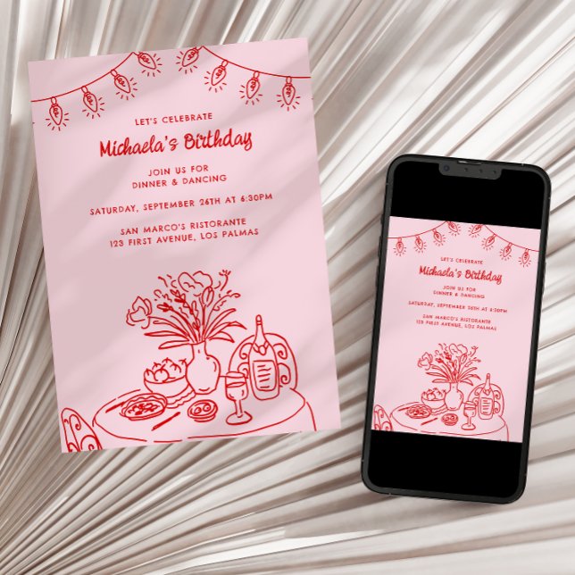 Doodle Bord & String Light-Vuxens Födelsedagsfest Inbjudningar (Skapare uppladdad)