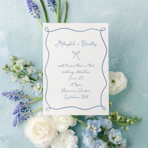 Doodle Bow & Ribbon Dusty Blue Bröllop Inbjudningar
