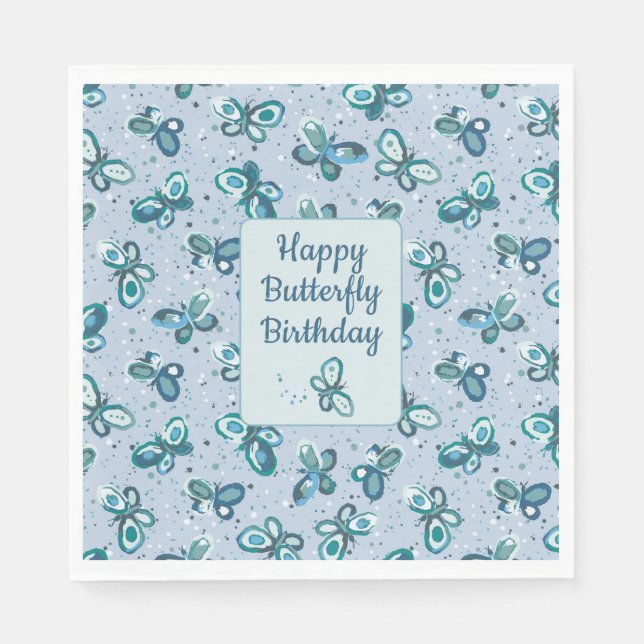Doodle Bugs Butterflies - blue - kids birthday. Pappersservett (Framsidan)