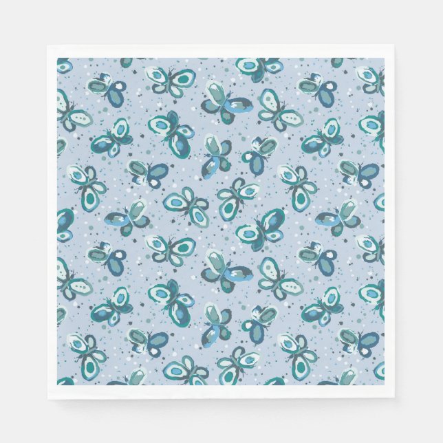 Doodle Bugs Butterflies - blue - kids party. Pappersservett (Framsidan)