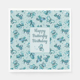 Doodle Bugs Butterflies - turquoise - birthday. Pappersservett