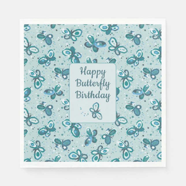 Doodle Bugs Butterflies - turquoise - birthday. Pappersservett (Framsidan)