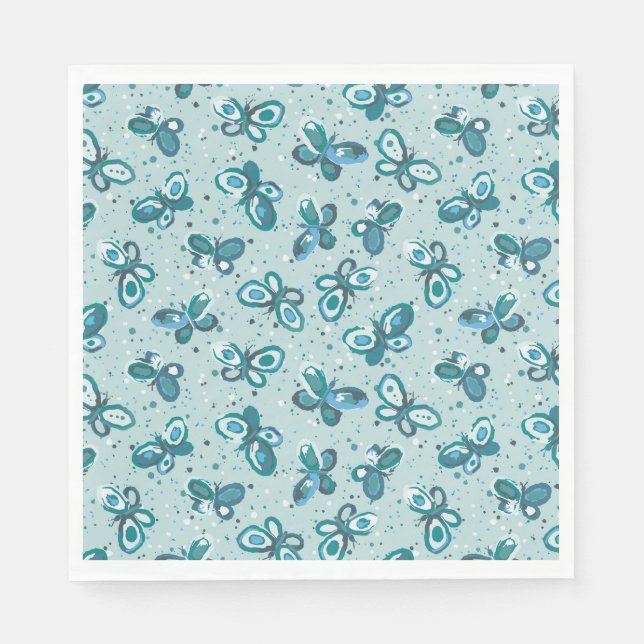 Doodle Bugs Butterflies - turquoise - kids party. Pappersservett (Framsidan)