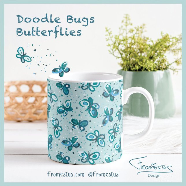 Doodle Bugs Fjärilar - turkos - mönster. Kaffemugg (Skapare uppladdad)