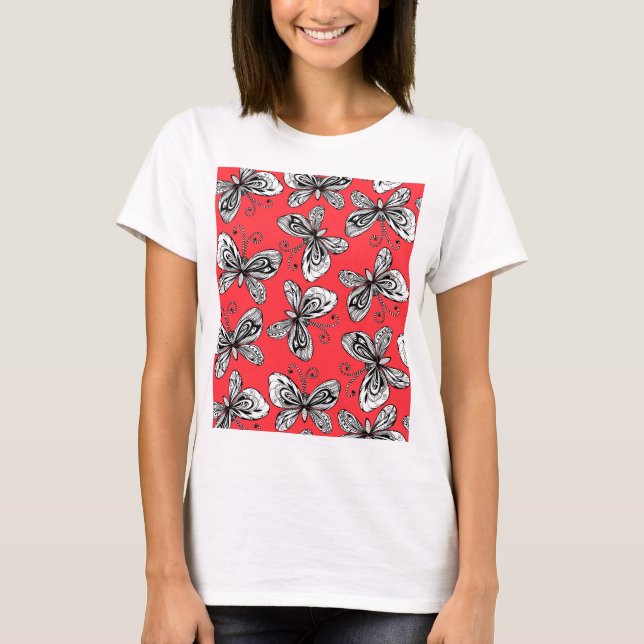Doodle butterflies mönster tee (Framsida)