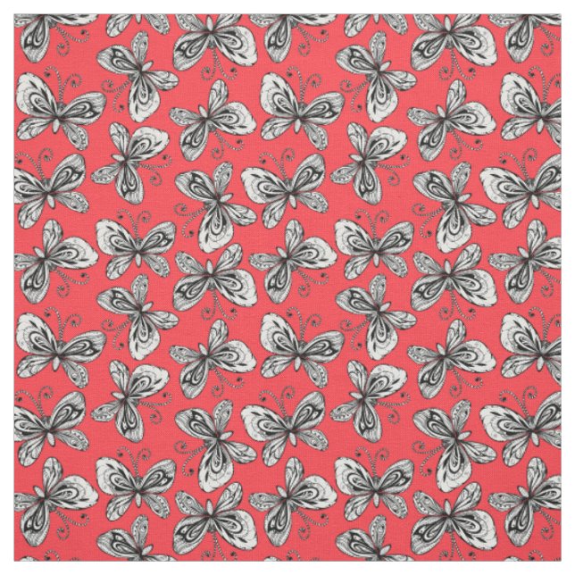 Doodle butterflies mönster tyg (Provkarta)