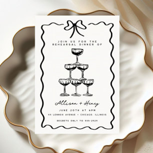 Doodle Champagne Torn Bow Rehearsal Dinner Inbjudningar