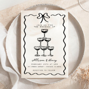 Doodle Champagne Torn Whimsical Bow Bröllop Inbjudningar