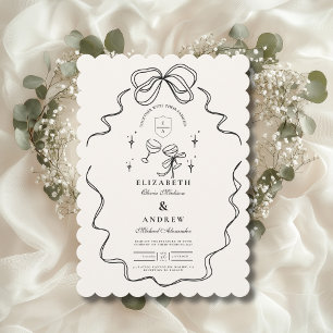 Doodle Champagne Whimsical Bow Bröllop Inbjudningar