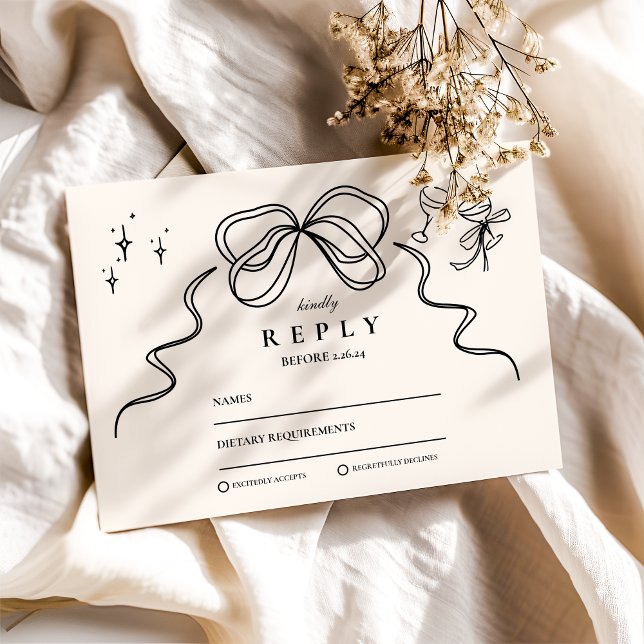 Doodle Champagne Whimsical Bow Bröllop OSA Kort (Skapare uppladdad)