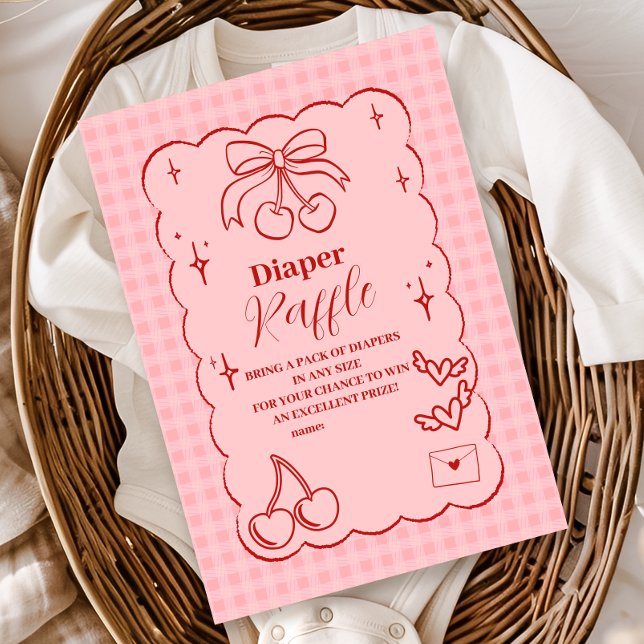 Doodle Cherry Bow Bow Baby Shower Diapper Raffle Tilläggskort (Skapare uppladdad)